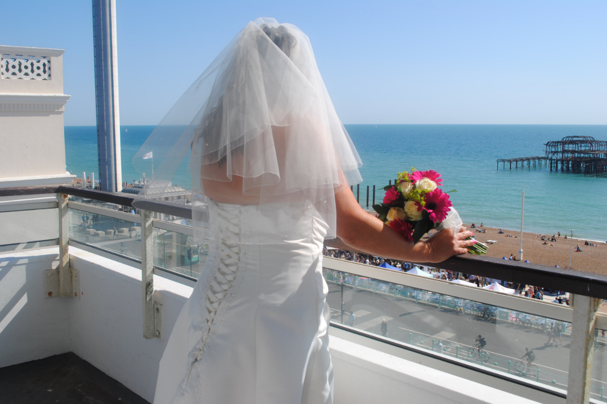 bride on balcony.